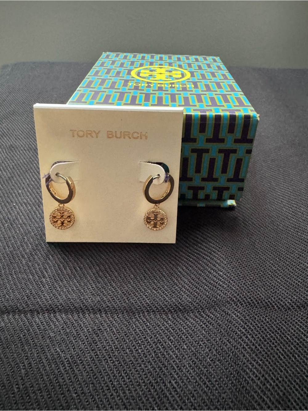 Tory Burch Miller Pave Drop Huggie Hoop Earrings - NWT
